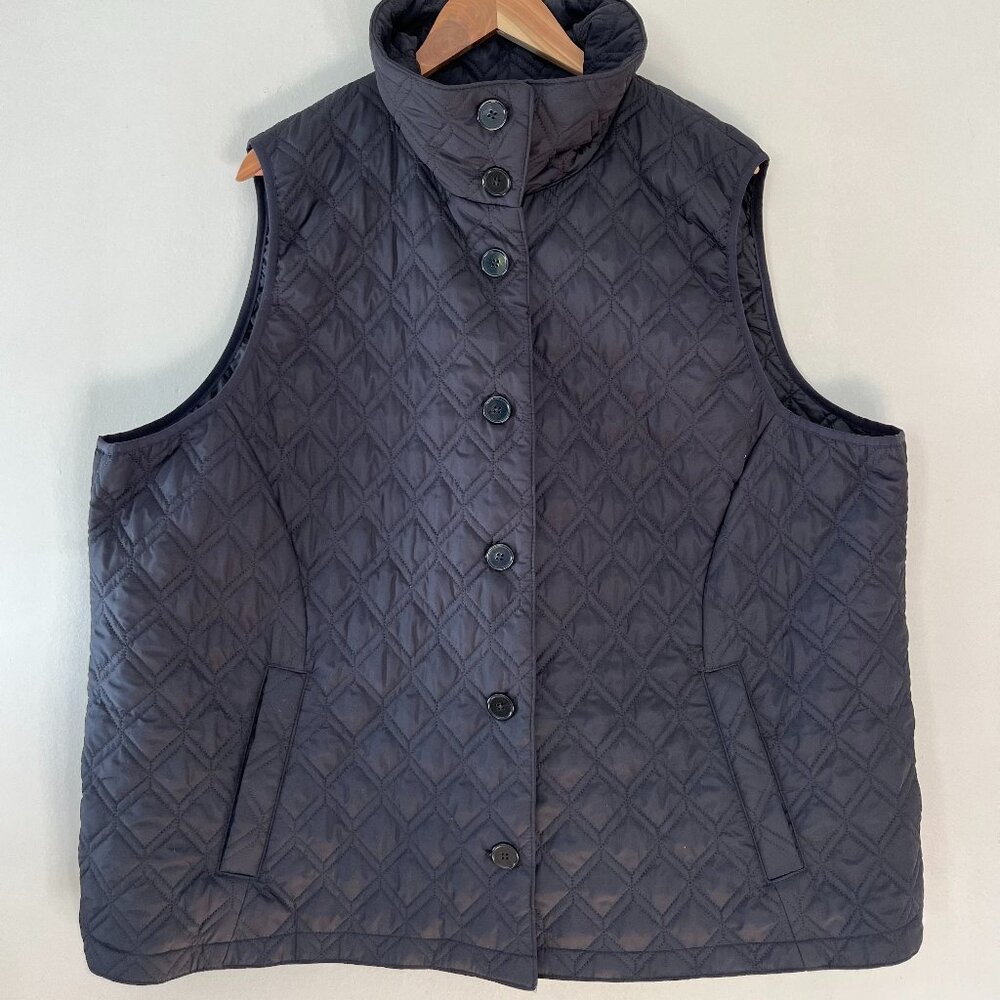 Lands’ End 3X Black Primaloft Quilted Button Front Packable Puffer Vest Pockets‎
